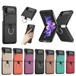 Luxury PU Läder Folding Design Dexterity och Touchness Fodral Shocktäker Anti-Scratch Full Body Protective för Samsung Galaxy Z Flip 3 5G Flip3 med Ring Cover Case