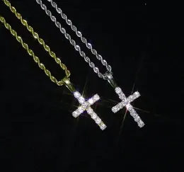 Iced Out 925 Sterling Jesus Kreuz Anhänger Halskette mit 24 Zoll Seilkette Micro Pave Moissanit Hiphop Schmuck