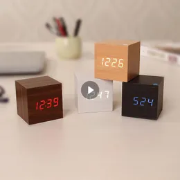 Other Clocks & Accessories Home Decoration Digital Led Wooden Square Desk Alarm Clock Voice Control Portable Mini Creative Living Room