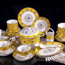 Commercio all'ingrosso di Lusso Bone China Set di Stoviglie Cinese Classica Royal Smalto Cena Set Piatti Piatti Pentola Cucchiaio