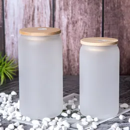 12 OZ Sublimation Glass Mason Cup Frost Clear Beer Can Glass Tumbler with Bamboo Lids