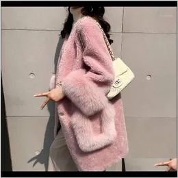 Kvinnor Bella Filosofi Vårkvinnor Solid Faux Coats Lady Fickor Enstaka bröst Outwear Ytterkläder Kvinna Vneck Fur Jacket1 X0sh2 T4WMJ