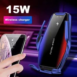 15W Wireless Charger Infrared Sensor Automatic Qi Fast Charging Phone Holder Car Mount For IPhone 12 11 XS XR 8 Samsung S20 S10 Xiaomi Smartphone