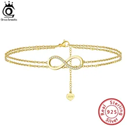 Orsa juveler 925 Sterling Silver Fashion Layered Infinity Satellite Chain Anklet 20 + 5cm Förlängning Smycken för Kvinna Present Sa16