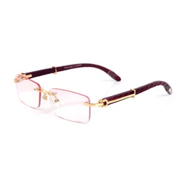 Luxus-Designer-Sonnenbrillen, Brillengestelle, Holzbügel mit rahmenlosem Vollrand aus Metall, halbrandlose rechteckige Form für Männer und Frauen, Anbieter von Brillenzubehör