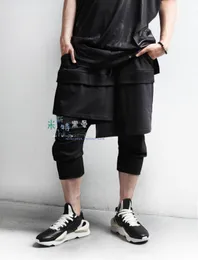 Men's Pants 2021 Clothing Hair Stylist Fashion Irregular Double Deck Splicing Capri Culottes Plus Size Costumes 27-441