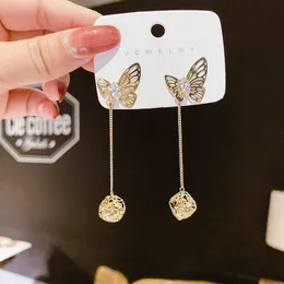 Dangle & Chandelier Temperamental Exquisite Long Tassel Earrings Fresh Elegant Metal Rhinestone Butterfly Premium Texture Jewelry