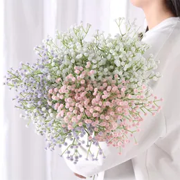 Dekorativa Blommor Kransar 5st 63cm Vit Babys Andning Konstgjord Gypsophila Plast Fake Bouquet för Bröllop Hem El Party Decoration