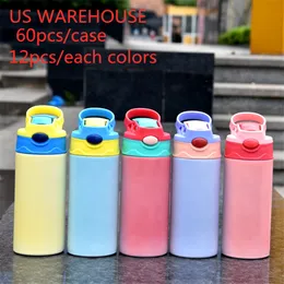 WAREHOUSE DIY 12oz Sublimation Straight Sippy Kids Water Bottles Cup Insulated UV Christmas Blanks Hot and Cold Children Cups with Flip Top A16