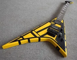 Rzadko Michael Sweet Jack Son Lating V Stryper Gitara Electric Black Yellow Stripe, Floyd Rose Tremolo Bridge, Whammy Bar, Nakrętka blokująca, BlackHardware