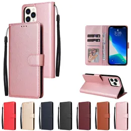 Flip PU Leather Wallet Cases for iphone 14 13 12 11Pro Max XS XR 8 7 6S Plus Frame ID Card Slot Flip Cover Stand Rose Gold Book Men Pouch Strap