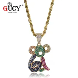 Pendant Necklaces GUCY Hiphop Arrival Animal Monkey Necklace Cubic Zircon Multicolor With Iced Out Tennis Chain Gift For Men