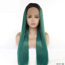 12 ~ 26 inches syntetiska spetsfront peruker silkeslen rakgrön ombre färgsimulering mänskligt hår peruk 181211-bd pelucas