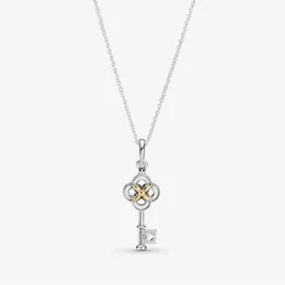 2021 Halsband 100% 925 Sterling Silver Key Flower 14K Guldpläterad Halsband Passa Charms Pendants DIY Gift Smycken 399339C01