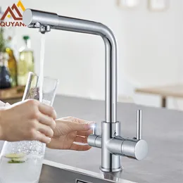 Quyanre Chrome Waterfilter Taps Кухонные краны Смесители Смеситель Питьевая Вода Фильтр 3 Way Kitchen Faucet Раковина Тп H / C Водяной смеситель Tap 211108