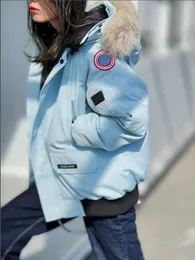 Mode Kvinnors Bomber Jackor Fur Collar Hooded Blue Down Coat Designer Parkas Kvinnor Högkvalitativ Vinter Varm Vindtät Outwear