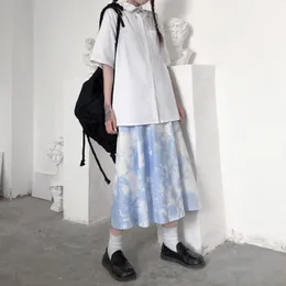 Kjolar Summer Women's Street Harajuku Baby Blue Mid-Längd kjol Kvinnlig koreansk tie-dye a-line ins tidvattenkläder 2021