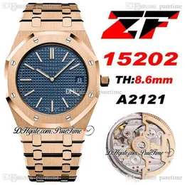 ZF ジャンボ極薄 A2121 自動メンズ腕時計 39 ミリメートルローズゴールドブルーテクスチャダイヤルステンレススチールブレスレットスーパーエディション腕時計 Puretime B2