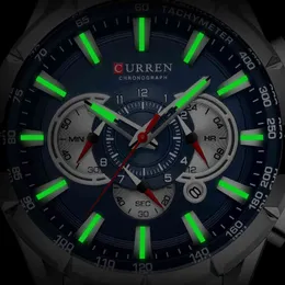 CURNN腕時計クリエイティブビッグダイヤルメンズウォッチトップブランドラグジュアリーブルークォーツ腕時計メンズクロノグラフ時計Relogio Masculino 210517