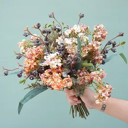 Vintage Buketter Konstgjord Eucalyptus Fruit Faux Blommor Bunch Bröllop Handbukett Heminredning Fotografi Props