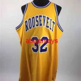 #32 Julius Erving Roosevelt High School Yellow Basketball Jersey Embroidery Tritched أي اسم رقم قم بلمسات NCAA XS-6XL