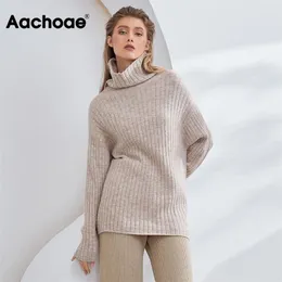 AACHOAE осень зима женщины сплошные водолазки пуловеры верхний батвиж с длинным рукавом теплые пуловеры женские полосатые повседневные свободные джемпер 211103