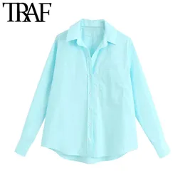 Women Fashion With Pocket Button-up Blouses Vintage Lapel Collar Long Sleeve Female Shirts Blusas Chic Tops 210507