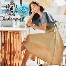 Dabuwawa Patchwork Fit and Flare Long Dress Women Bat Sleeve V-Neck High Waist Party Cotton Maxi Dresses Female DT1BDR017 210520