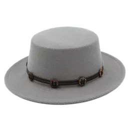 Mistdawn Frauen Männer Boater Hut Bowler Sailor Wide Rand Flat Top Caps Wolle Mischung Größe 56-58 cm handelben Hatband BCSS Hüte