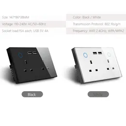 WIFI Smart USB Vägguttag UK Elkontakt Uttag 15A Power Touch Switch Trådlös Homekit Laddning Arbeta med Alexa Google Home