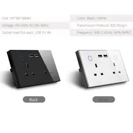 WIFI スマート USB 壁ソケット英国電気プラグコンセント 15A 電源タッチスイッチワイヤレスホームキット充電 Alexa Google ホームと連携