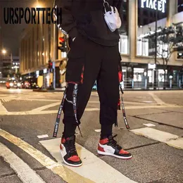 Ursporttech Hip Hop Wstążki Spodnie Cargo Mężczyźni Joggers Streetwear Lato Moda Elastyczny Talia Spodnie dla XXXL 210715