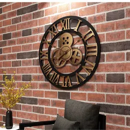 産業用ギア時計の壁モダンなデザインの家の装飾的なレトロなMDLの壁時計年齢スタイルの部屋の装飾壁アートの装飾211110