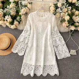 Summer Women White Lace Party Mini Hollow Out Casual Short Wakacje Plażowa Dress 210415