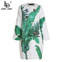 Fashion Runway Summer Coat Women's Long Sleeve Floral Print Crystal Beading Casual Outerwear Overcoat 210522