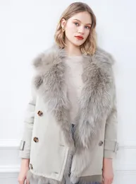 Kvinnors Fur Faux Arlenesain Reversible Jacket med breda lapels och knappfäste