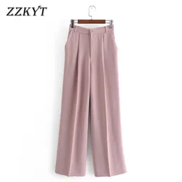 ZZKYT 2021 Office Lady Wear Female Ankle Trousers Pantalones Women Vintage Pink Pleated Pants Fashion Zipper Fly Side Pockets Q0801