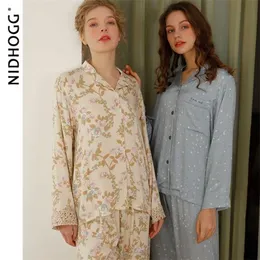 Spring Elegant Satin Printed Pajama Viscose Long Sleeve Pijamas 2 Piece Sleepwear Luxury Lounge Wear Soft Loungewear 211215