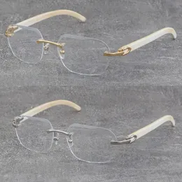 Partihandel Classic Styles Rimless Metal Frame Optisk Vit Äkta Naturligt Buffalo Horn Glasögon 18K Guldram 3524012 Kvadratisk Diamant Cut Lens Glasögon Storlek: 58