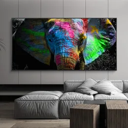 Färgglada elefantdjur Posters Oljemålning Tryckt på duk Väggkonst Bilder för vardagsrum Hoom Decor Horse Lion Fåglar