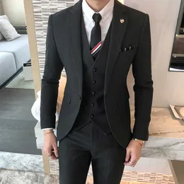 Slim Fit Business Men Suits for Dinner 3 Pieces British Style Wedding Groom Tuxedo Male Fashion Jacket Vest with Pants X0909