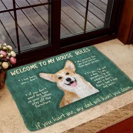 Por favor, lembre-se de Corgi House Regras Chavet decor impressão tapete macio flannel antiderrapante para alpendre drop 220301