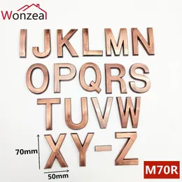 Altura 70mm Red Copper Bronze Placa Número da casa El Placa da porta Digits Digits Sinal de adesivo 0123456789 a-z outro hardware