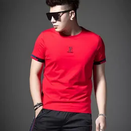 Men's T-Shirts Summer New Hot Selling Mercerized Cotton Contracted Trend Embroidery Slim Casual Top High-Quality Man Clothing M-5XL