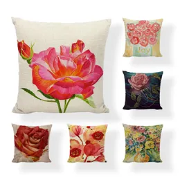 Rose Painting Creative Cushion Covers Plants Big Flowers Pillow Cover Seat Office Car Bed Sofa Home Decoration Pillows Case Cushion/Decorati