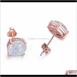 8 mm runde weiße Feueropal-Roségold-Ohrstecker für Damen und Herren, 925er Sterlingsilber, gefüllter Geburtsstein-Ohrring, Schmuck Zjaa8 Ggtqe