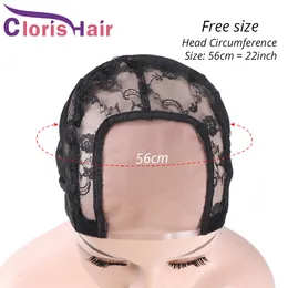 U Part Swiss Lace Front Wig Cap Black HairNet för att göra peruker Elastic Spandex Dome Vävning Kepsar med justerbara remhår Tillbehör