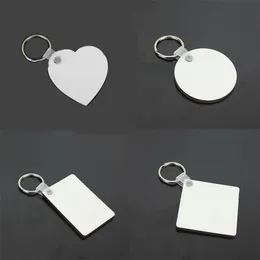 Party Favor Keychain Sublimation Olika former MDF Square Wooden Pendant Thermal Transfer Dubbelsidig Ring Vit DIY Present