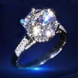 2CT obrączki Klasyczne sześć pazur Prestiżowa biżuteria Prawdziwe 925 Sterling Silver 9mm Duży 5a Cyrkon CZ Diament Moissanite Gemstones Kobiety Bridal Zaręczyny Pierścień