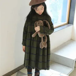 Girls' Dress 2020 Autumn New Children's Korean Style Long Sleeve Dress Fashion Wild Green Grid Girl dress Q0716